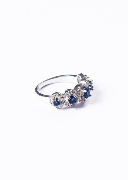 Anillo Lady Di multi esferas zirconia azul plata 925
