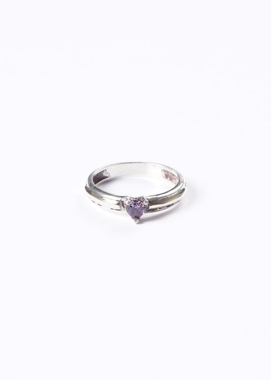 Anillo cintillo corazón violeta plata 925 y doublé de oro 10k