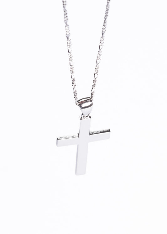 Cadena 3 y 1 fina con dije cruz grande 32x20mm plata 925 - 50cm