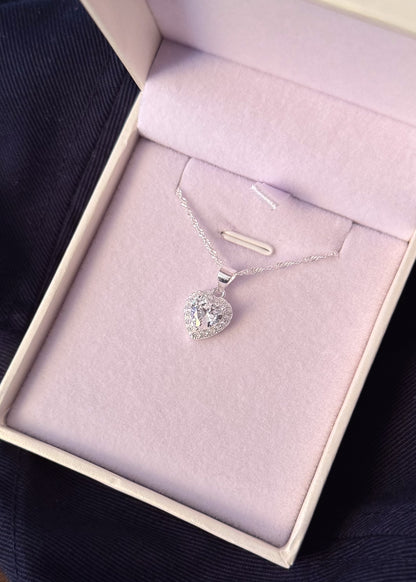 Collar con dije corazón lady di zirconia blanca plata 925 - Promesa