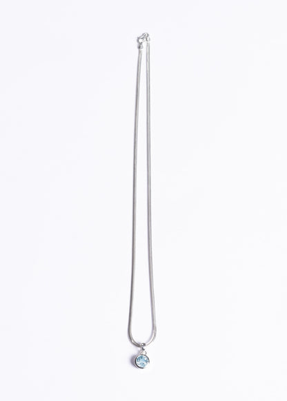 Cadena Omega Italiana 50cm con dije redondo topacio azul plata 925