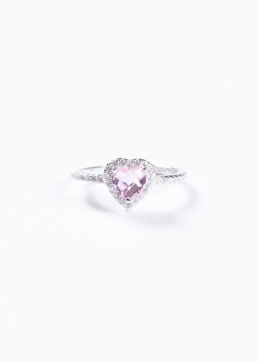 Anillo promesa corazón zirconia rosa plata 925