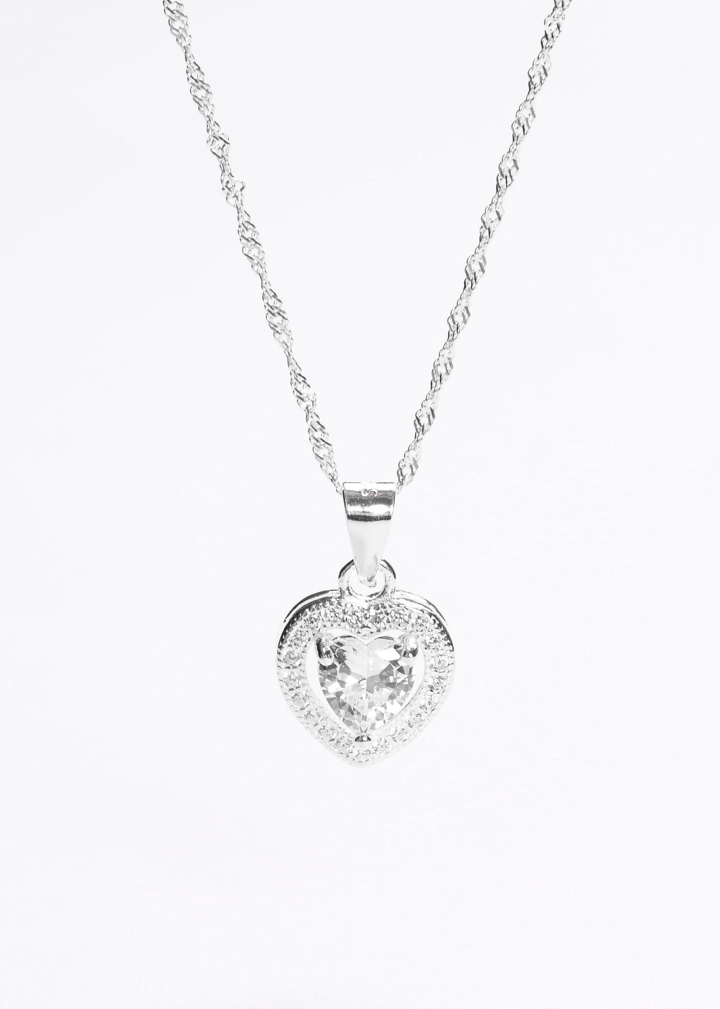 Cadena collar promesa corazón zirconia blanca plata 925