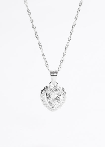 Cadena collar promesa corazón zirconia blanca plata 925