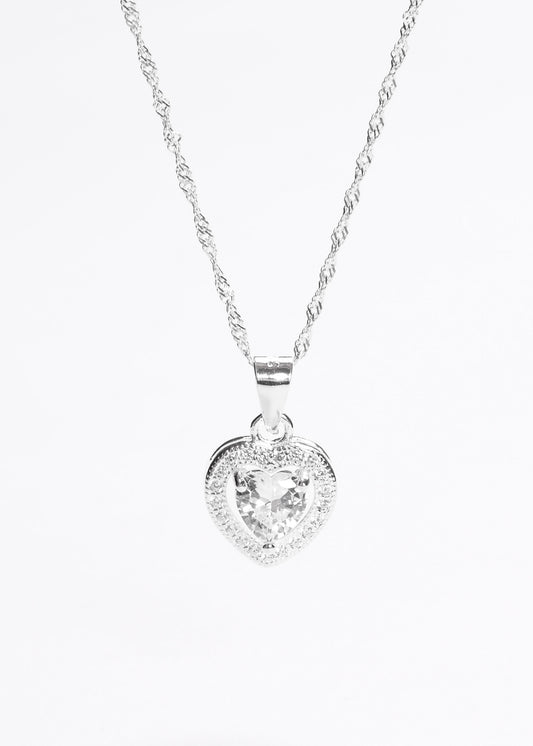 Cadena collar promesa corazón zirconia blanca plata 925