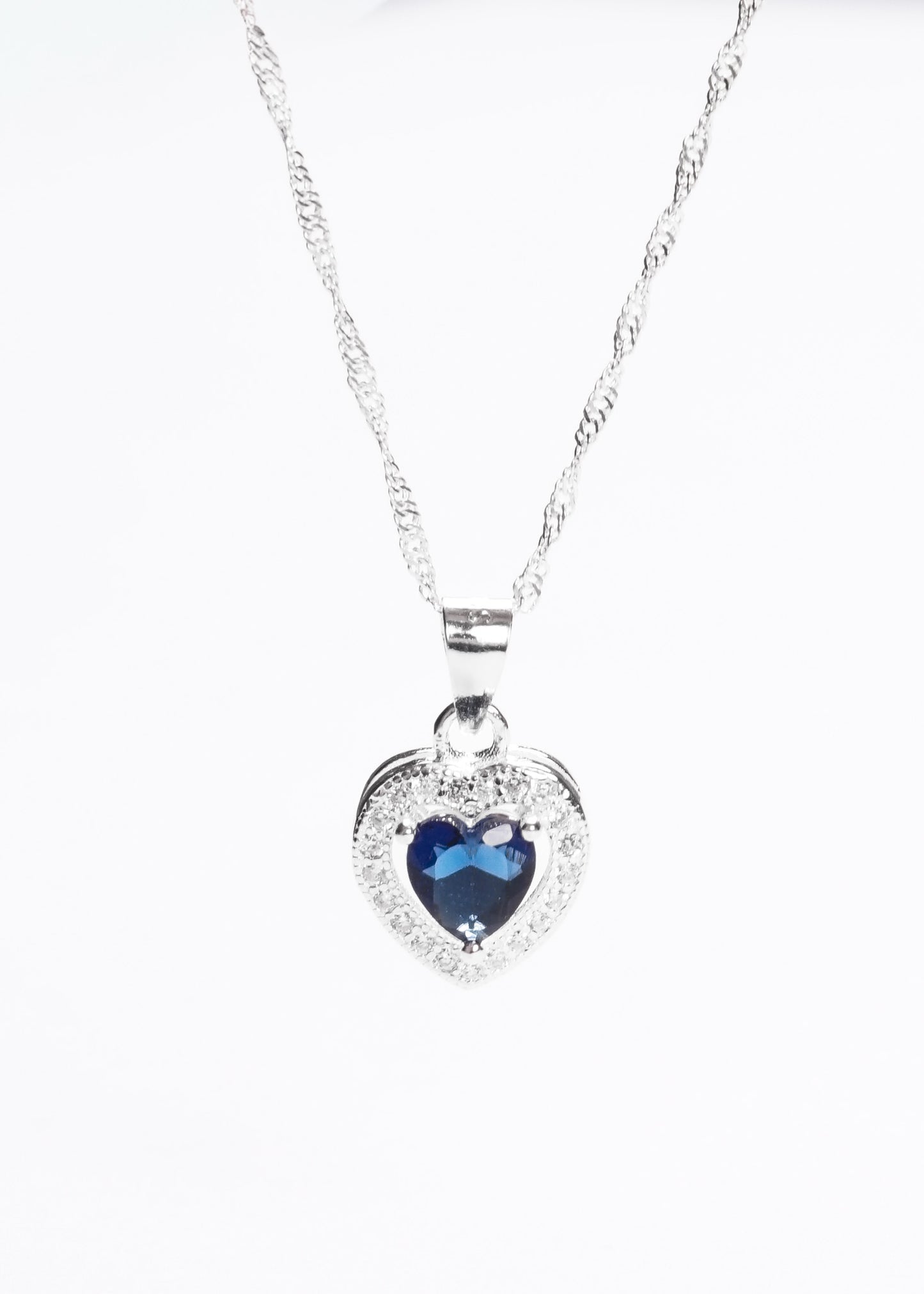 Cadena collar promesa corazón zirconia azul plata 925