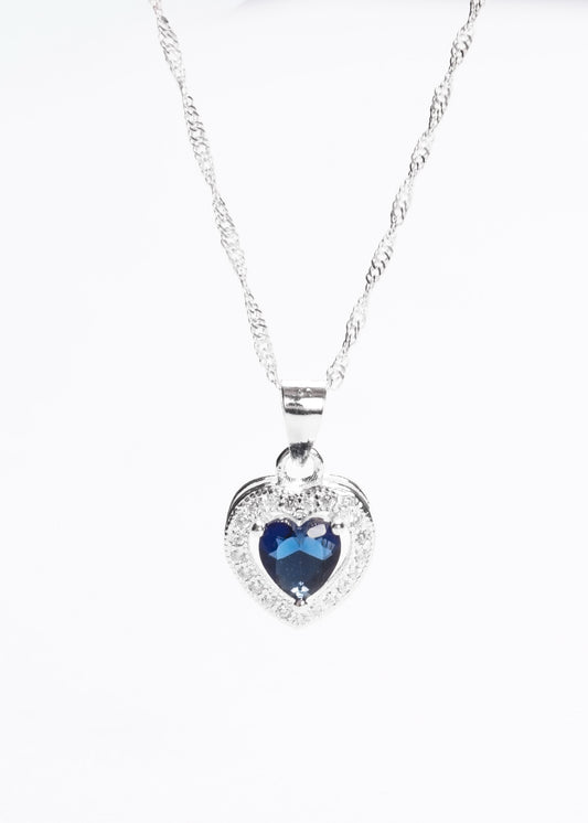 Cadena collar promesa corazón zirconia azul plata 925