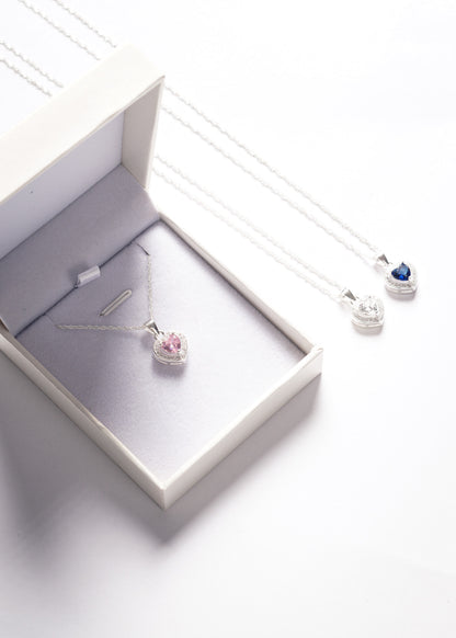 Cadena collar promesa corazón zirconia azul plata 925