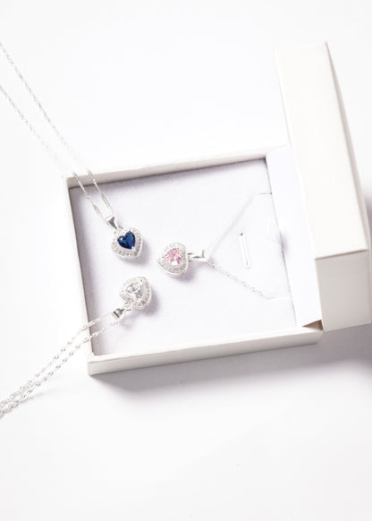 Cadena collar promesa corazón zirconia azul plata 925