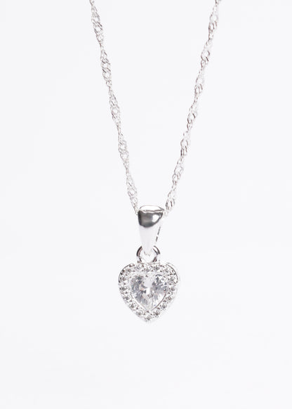 Cadena collar promesa corazón chico zirconia blanca plata 925