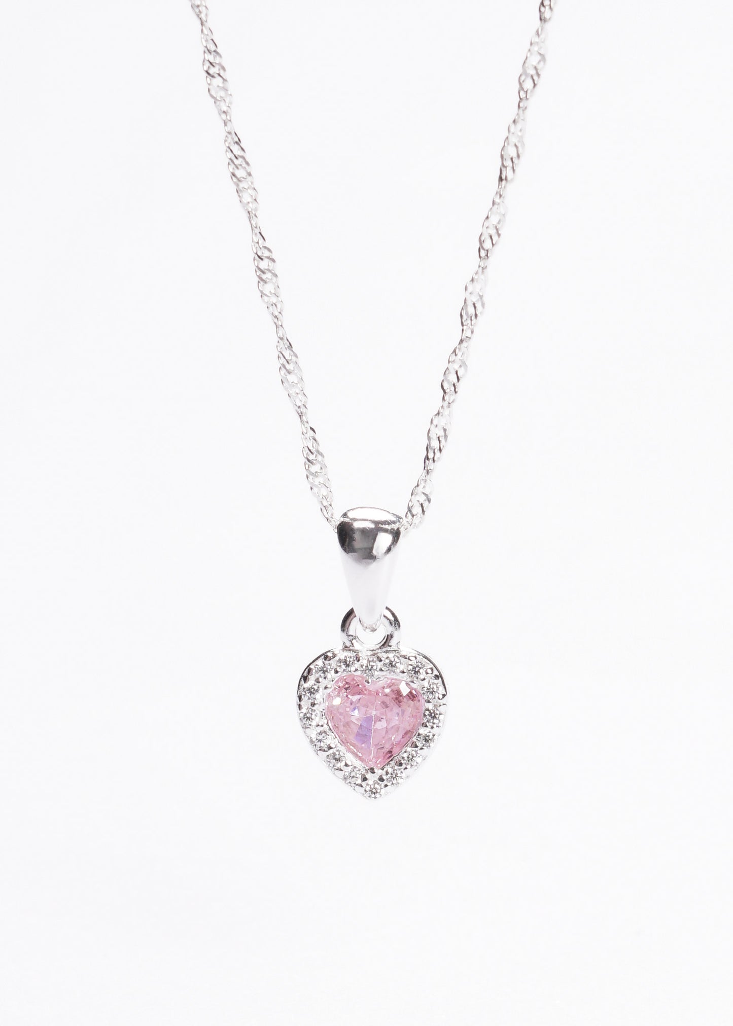 Cadena collar promesa corazón chico zirconia rosa plata 925