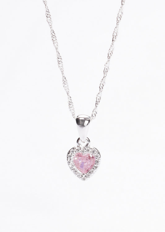 Cadena collar promesa corazón chico zirconia rosa plata 925