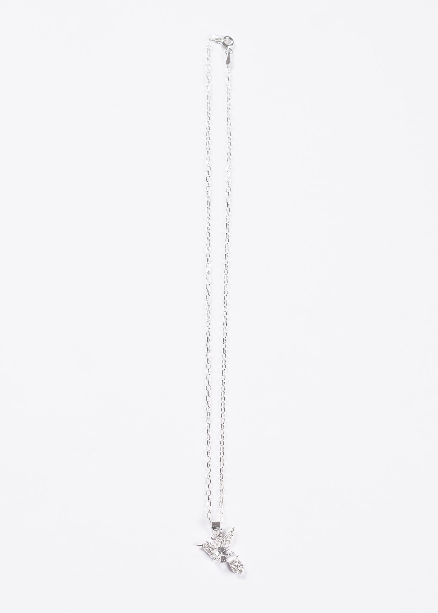 Cadena collar dije colibrí grande zirconia blanca plata 925