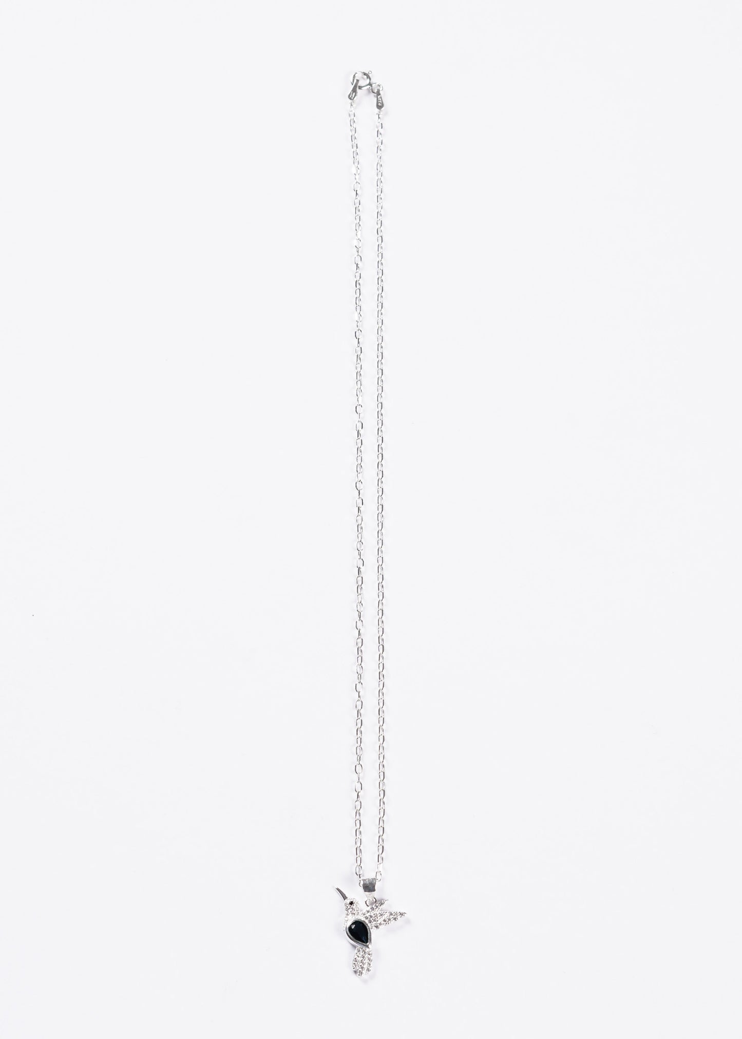 Cadena collar dije colibrí grande zirconia azul plata 925