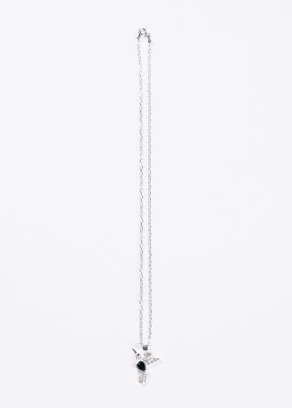 Cadena collar dije colibrí grande zirconia azul plata 925