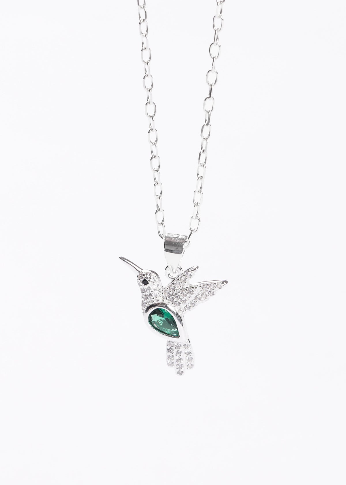 Cadena collar dije colibrí grande zirconia verde plata 925