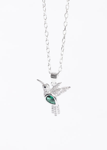 Cadena collar dije colibrí grande zirconia verde plata 925