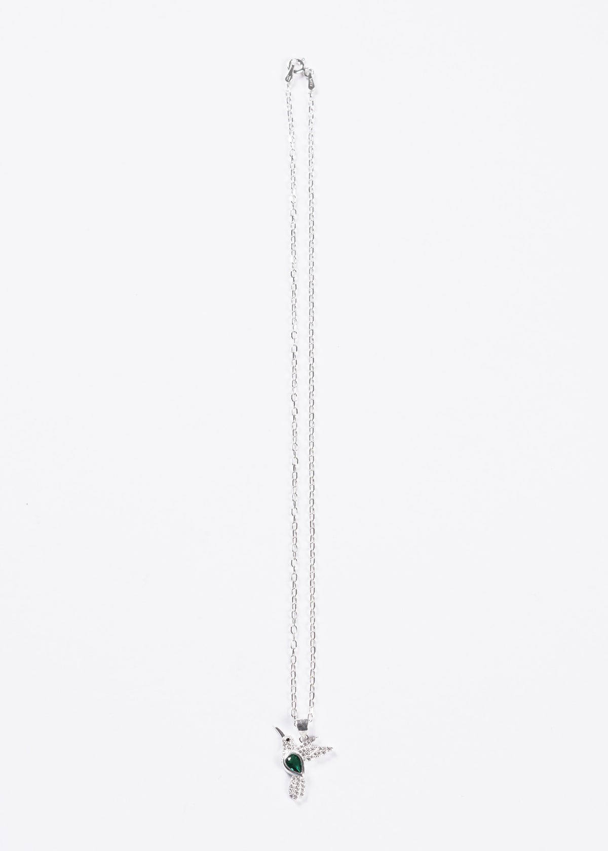 Cadena collar dije colibrí grande zirconia verde plata 925