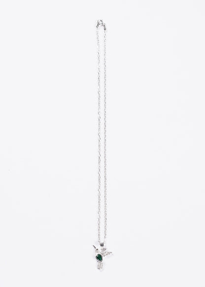 Cadena collar dije colibrí grande zirconia verde plata 925