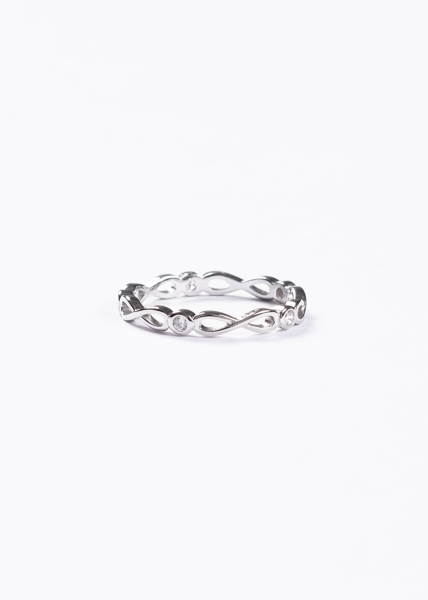 Anillo entrelazado infinito con puntos luz plata 925
