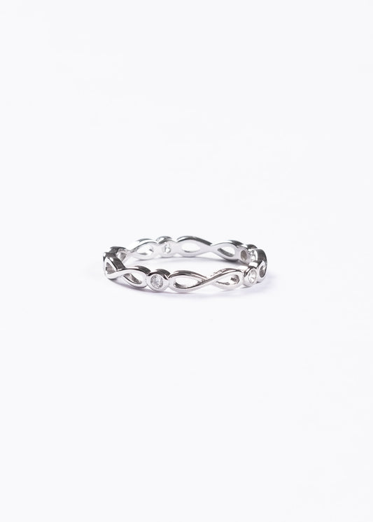 Anillo entrelazado infinito con puntos luz plata 925
