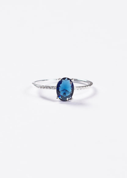 Anillo cintillo zirconia azul oval plata 925