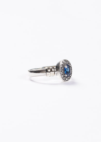 Anillo solitario multi zirconias azul plata 925 & doublé de oro