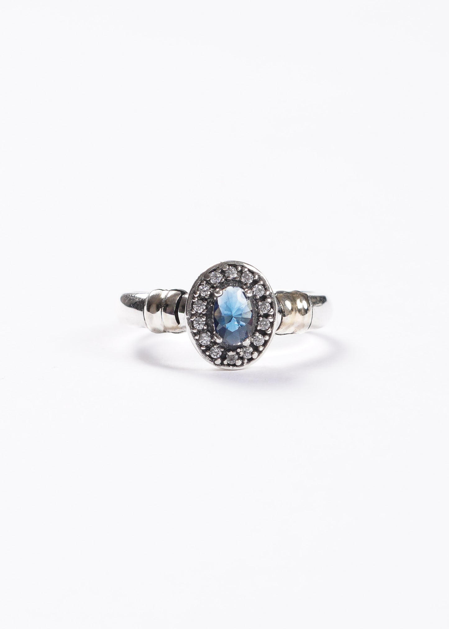 Anillo solitario multi zirconias azul plata 925 & doublé de oro