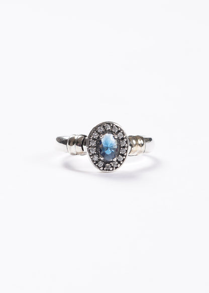 Anillo solitario multi zirconias azul plata 925 & doublé de oro