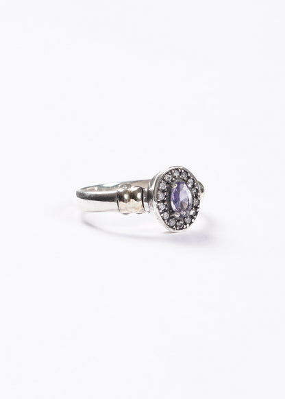 Anillo solitario multi zirconias violeta plata 925 & doublé de oro