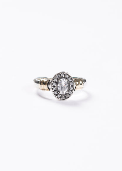 Anillo solitario multi zirconias blancas plata 925 & doublé de oro