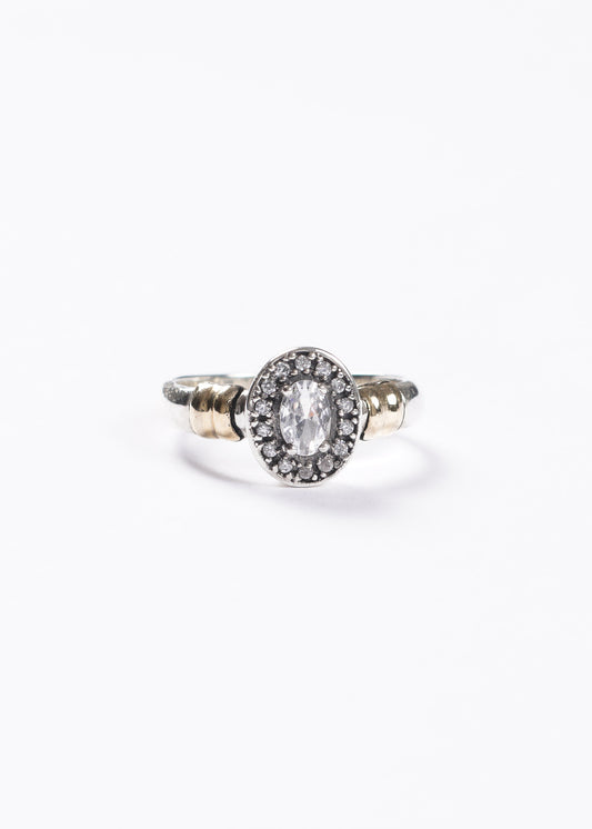 Anillo solitario multi zirconias blancas plata 925 & doublé de oro