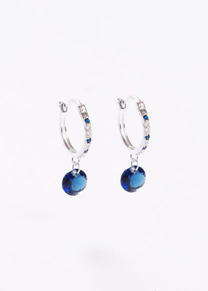 Caravanas aros zirconias con punto luz azul plata 925