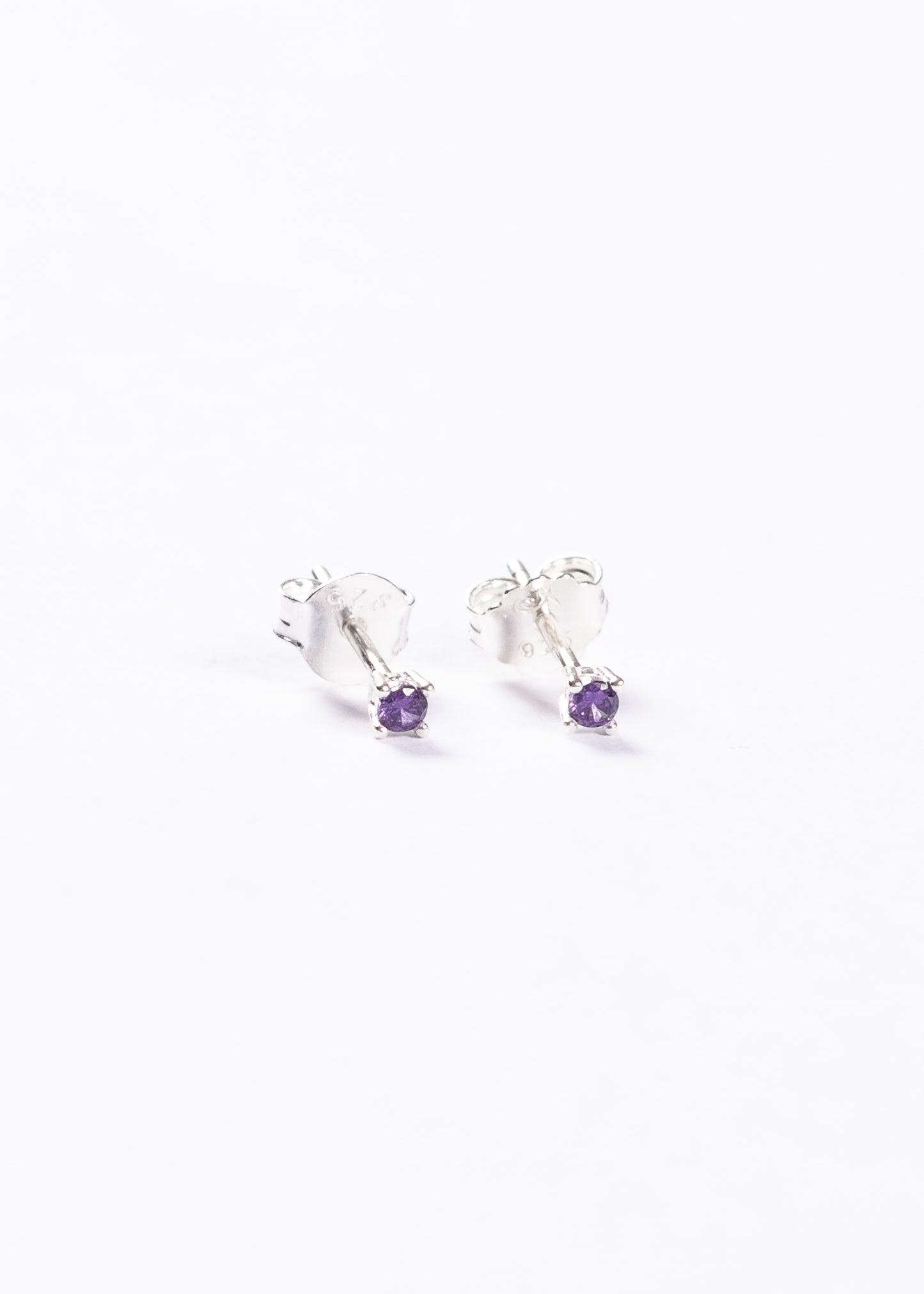 Caravanas mini 2mm brillo zirconia violeta plata 925