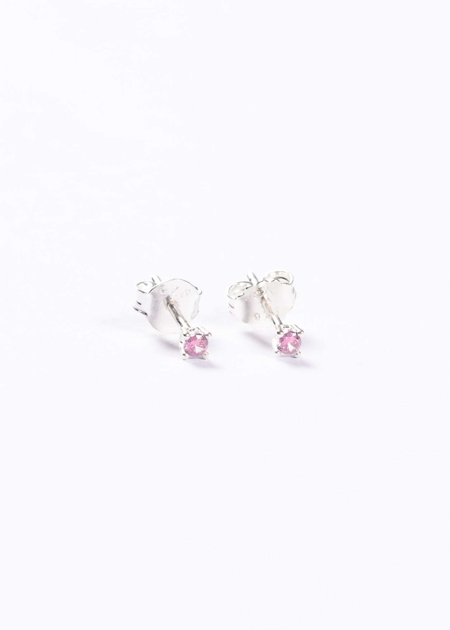 Caravanas mini 2mm brillo zirconia rosa plata 925