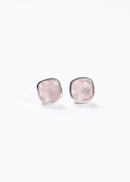 Caravanas cuarzo rosa cuadradas 10mm plata 925 - Amor