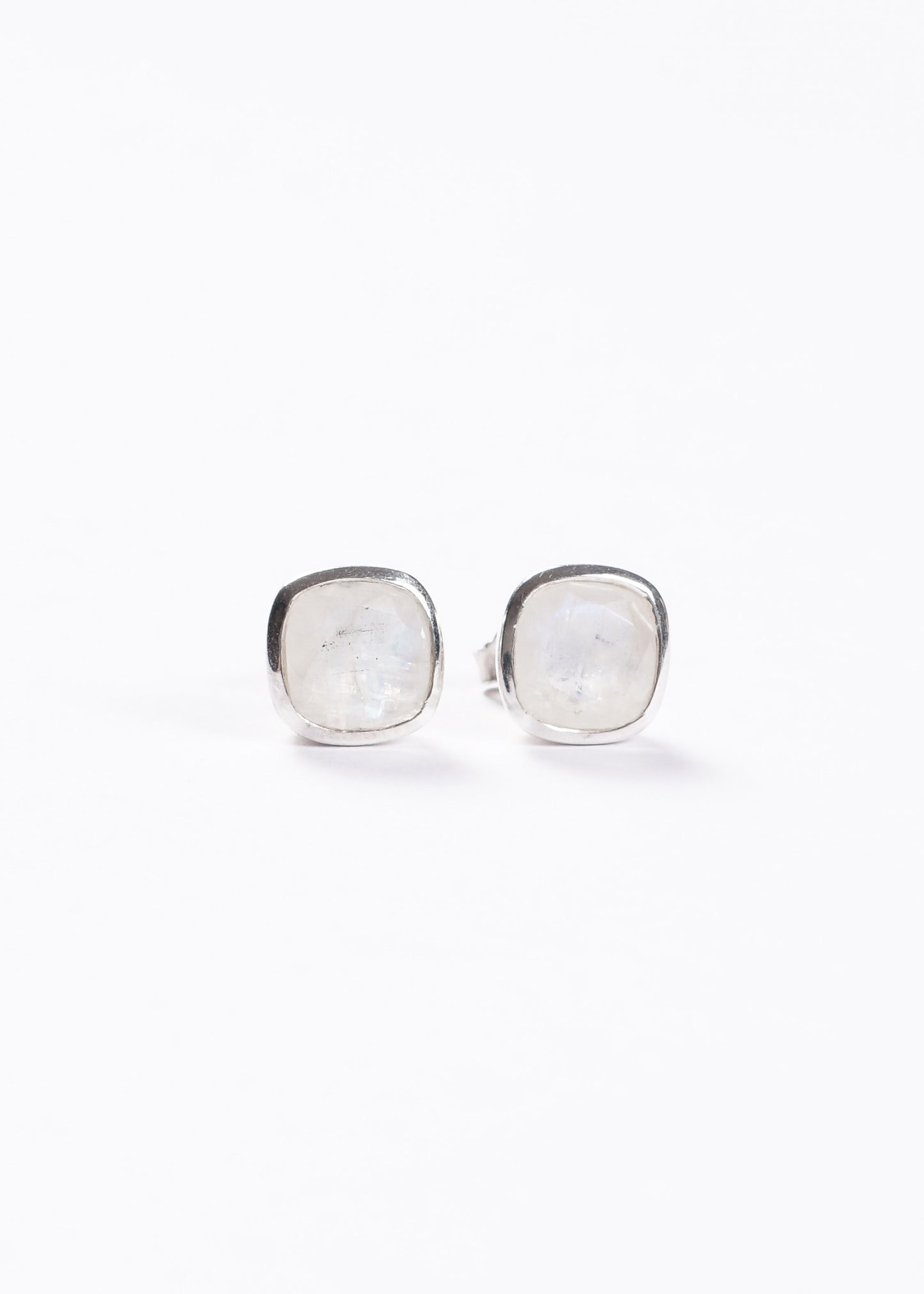 Caravanas piedra luna cuadradas 10mm plata 925 - Paz