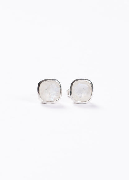 Caravanas piedra luna cuadradas 10mm plata 925 - Paz