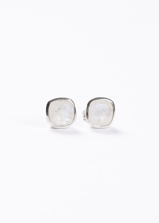 Caravanas piedra luna cuadradas 10mm plata 925 - Paz