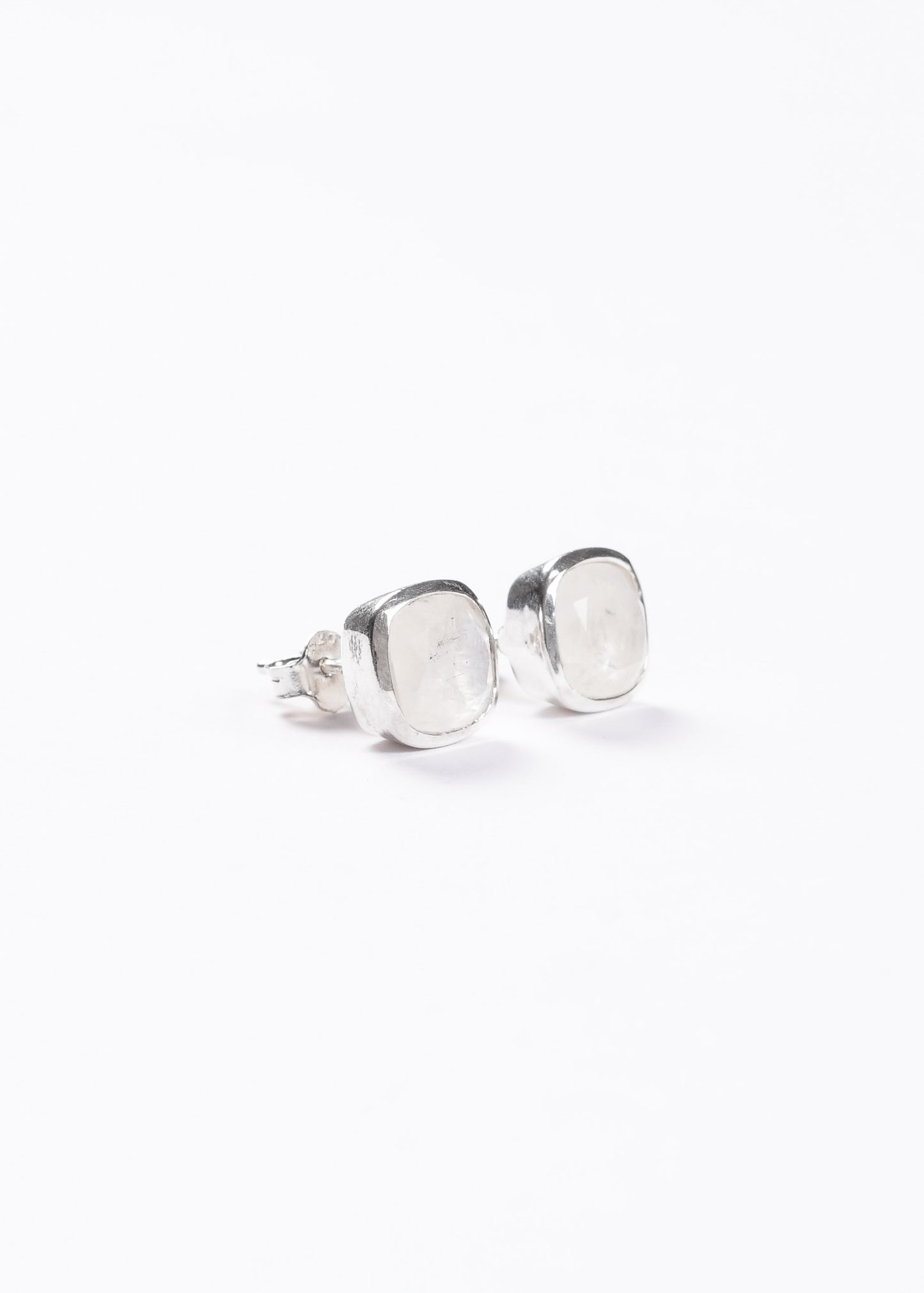 Caravanas piedra luna cuadradas 10mm plata 925 - Paz