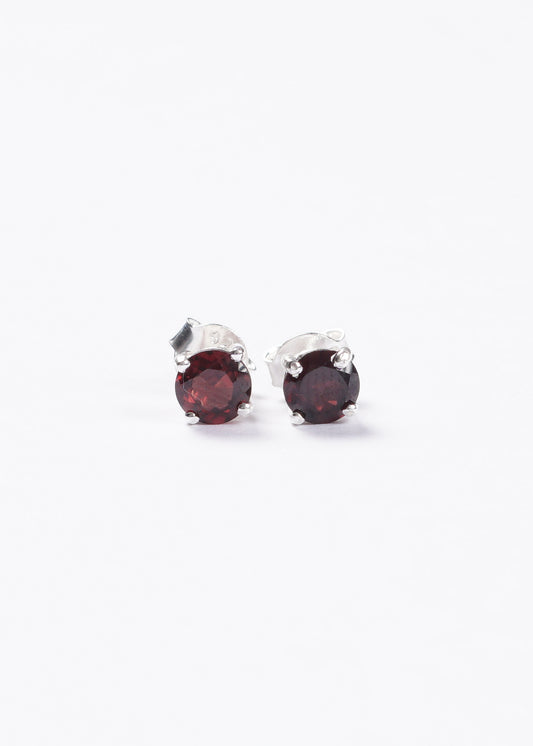 Caravanas granate redondas 6mm plata 925 - Confianza