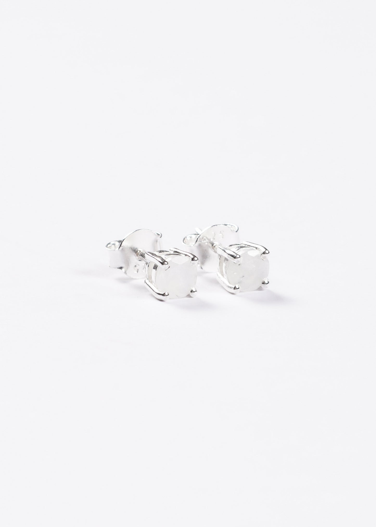 Caravanas piedra luna redondas 5mm plata 925 - Paz