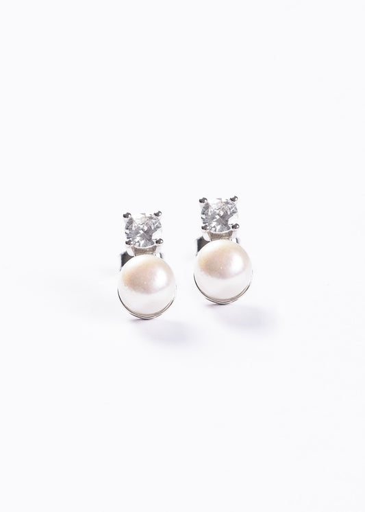 Caravanas perla de río con zirconia 4 puntas plata 925