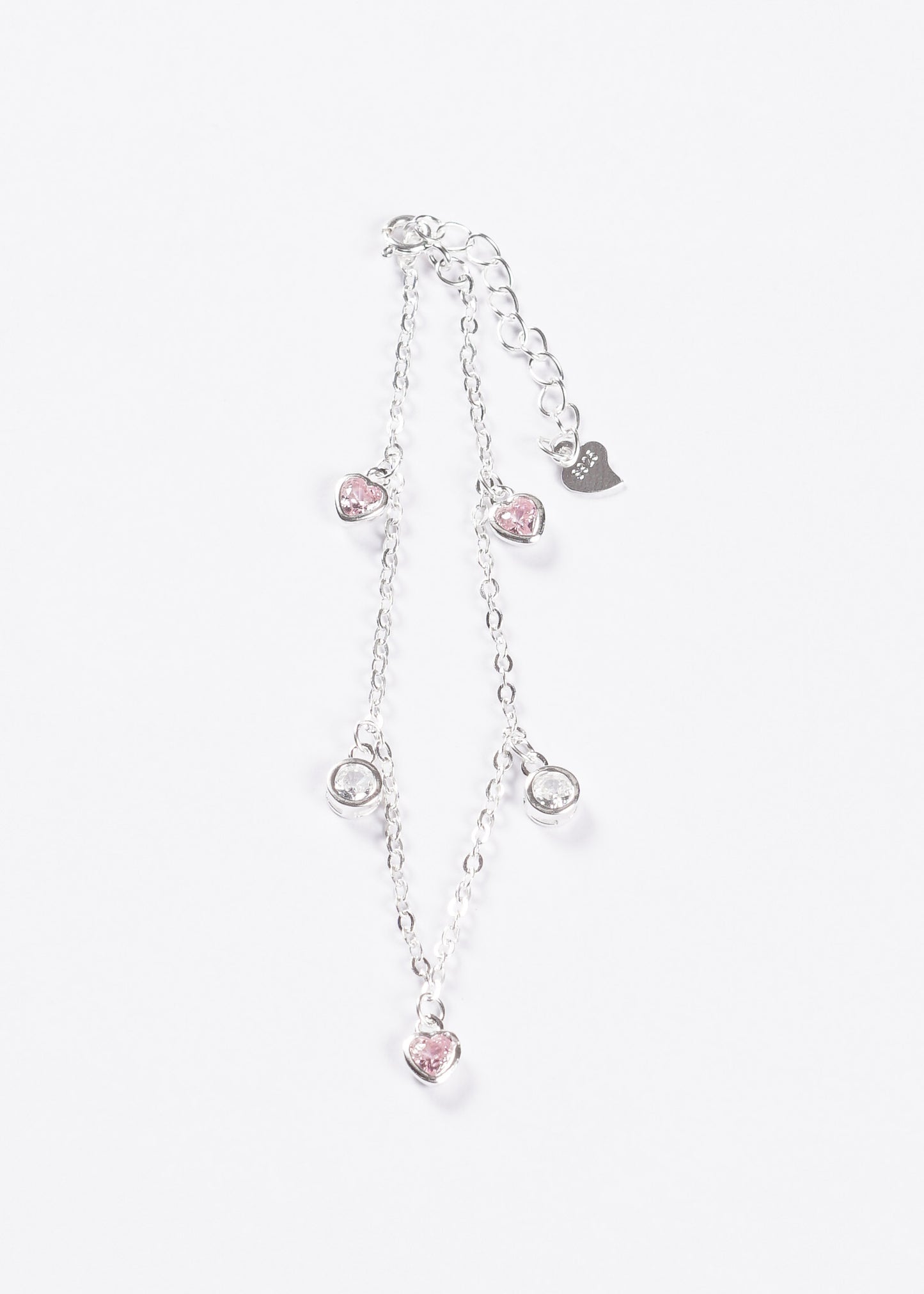 Pulsera forcé corazones rosa plata 925