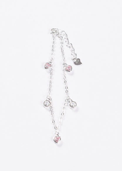 Pulsera forcé corazones rosa plata 925