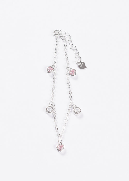 Pulsera forcé corazones rosa plata 925