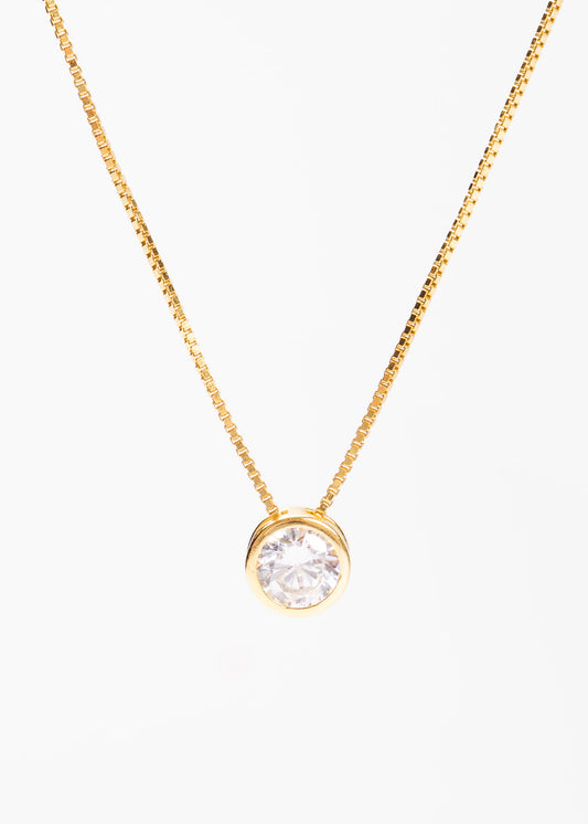 Collar punto luz grande 7mm plata 925 bañado en oro 18k