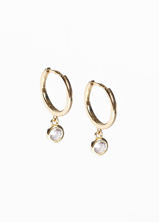 Caravanas aros punto luz plata 925 bañada en oro 18k