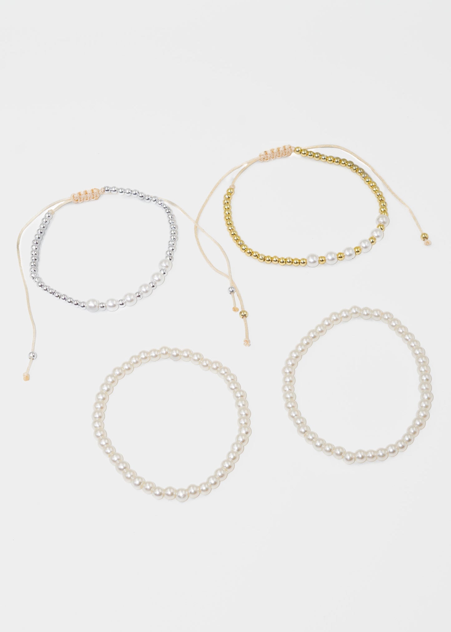 Pulseras ajustables set x4 perlas y esferas