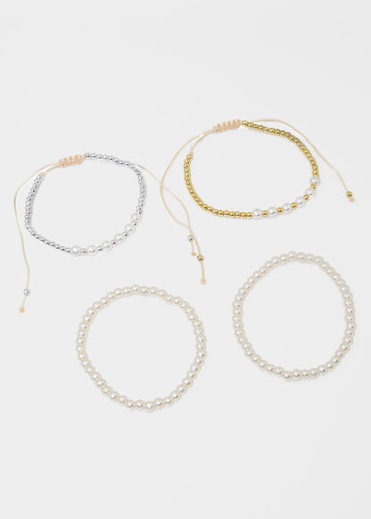 Pulseras ajustables set x4 perlas y esferas